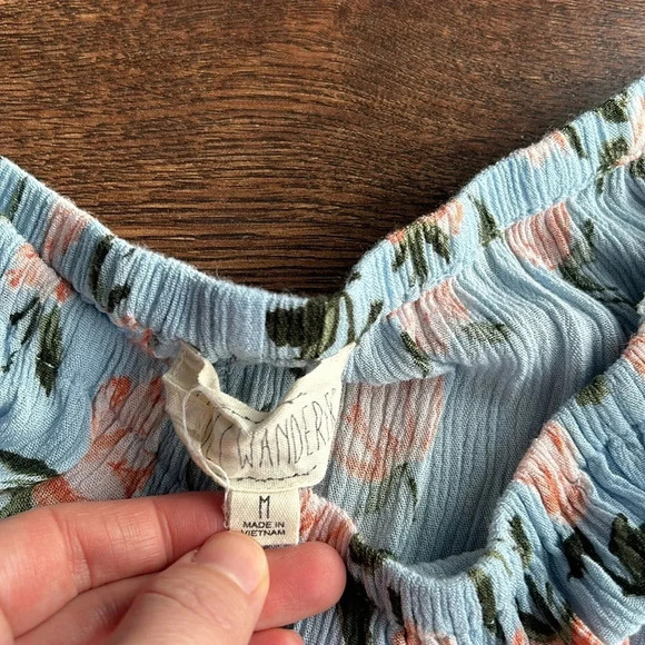 Blue & Pink Floral Print Off the Shoulder Shirt | Off the Shoulder | Flowers - Picture 2 of 5